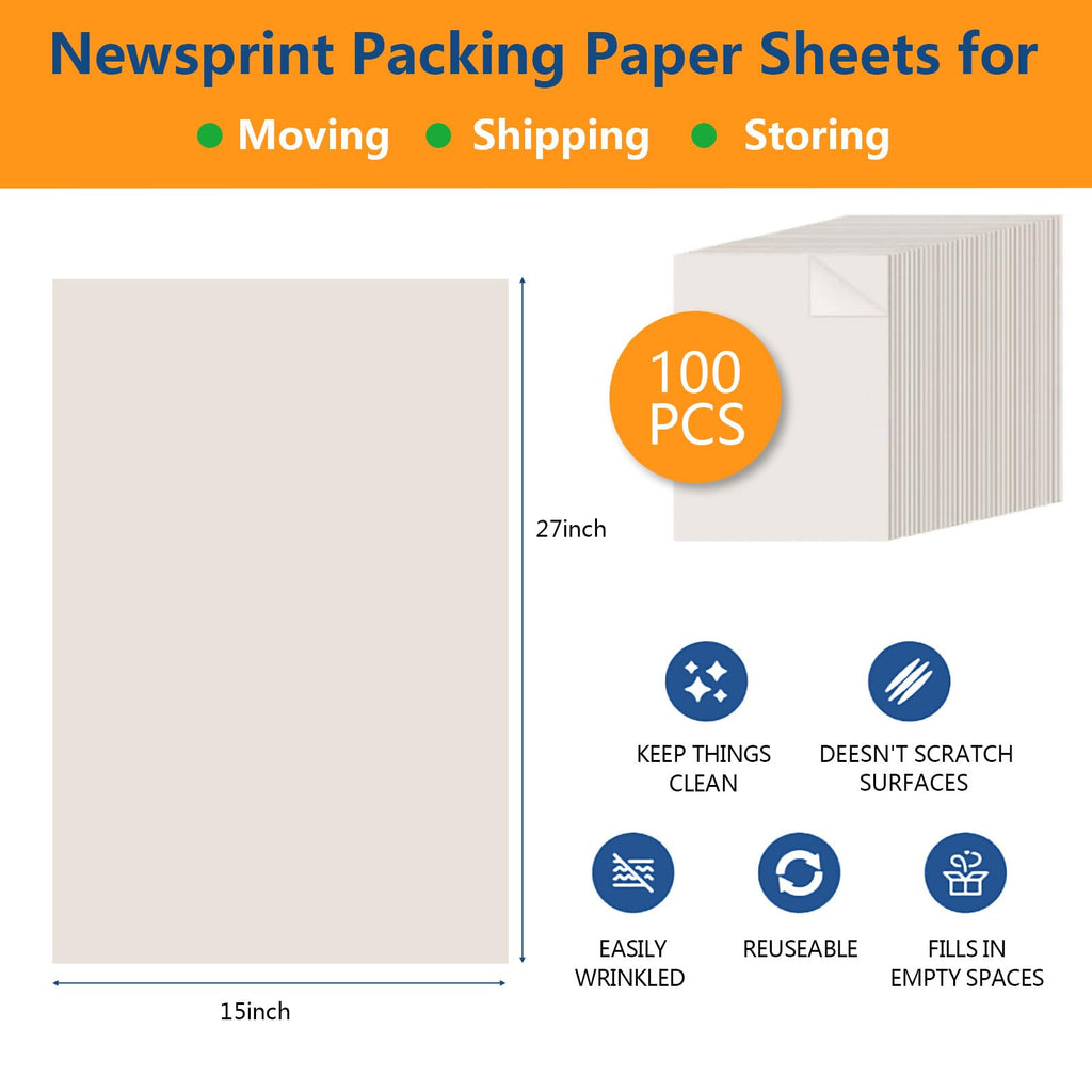 100 SHEETS 27”x15” Packing Paper Sheet for Moving Shipping Wrapping Packing Box Newsprint Paper Moving Paper Moving Supplies Protecting Fragile Items Glass China Packing (100)