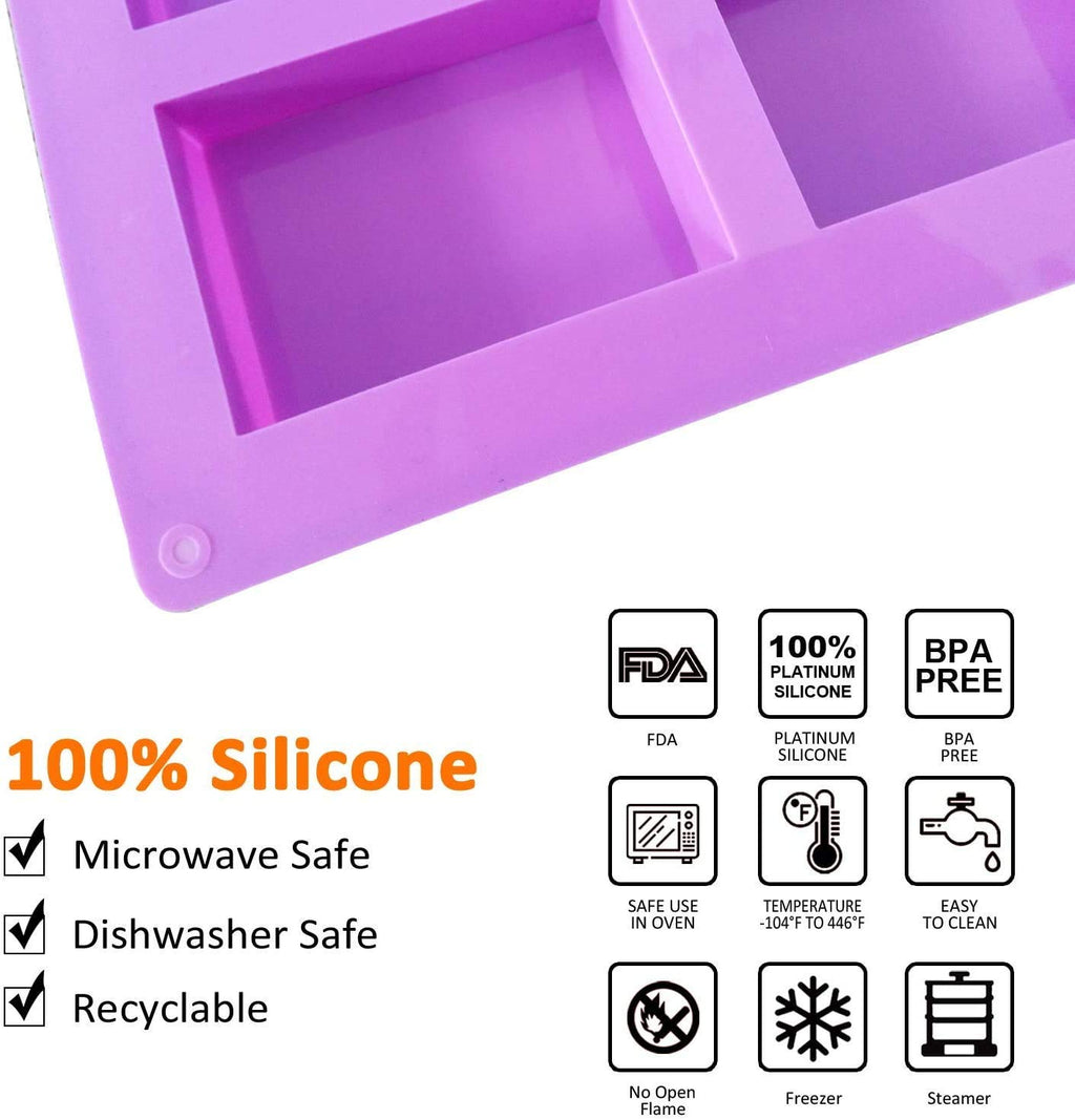 4 Pack Rectangle Silicone Molds, 6 Cavities Silicone Soap Molds Silicone Baking Mold Cake Pan for Soap Making, Cake Mold, Chocolate Mold ＆ Ice Cube Tray (Purple ＆ Pink)
