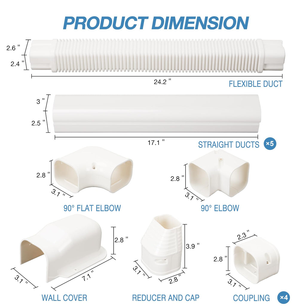 HOXHA 3" W 9Ft L Line Set Cover Kit for Mini Split & Central AC Systems - White PVC Tubing Cover - 275mm Length