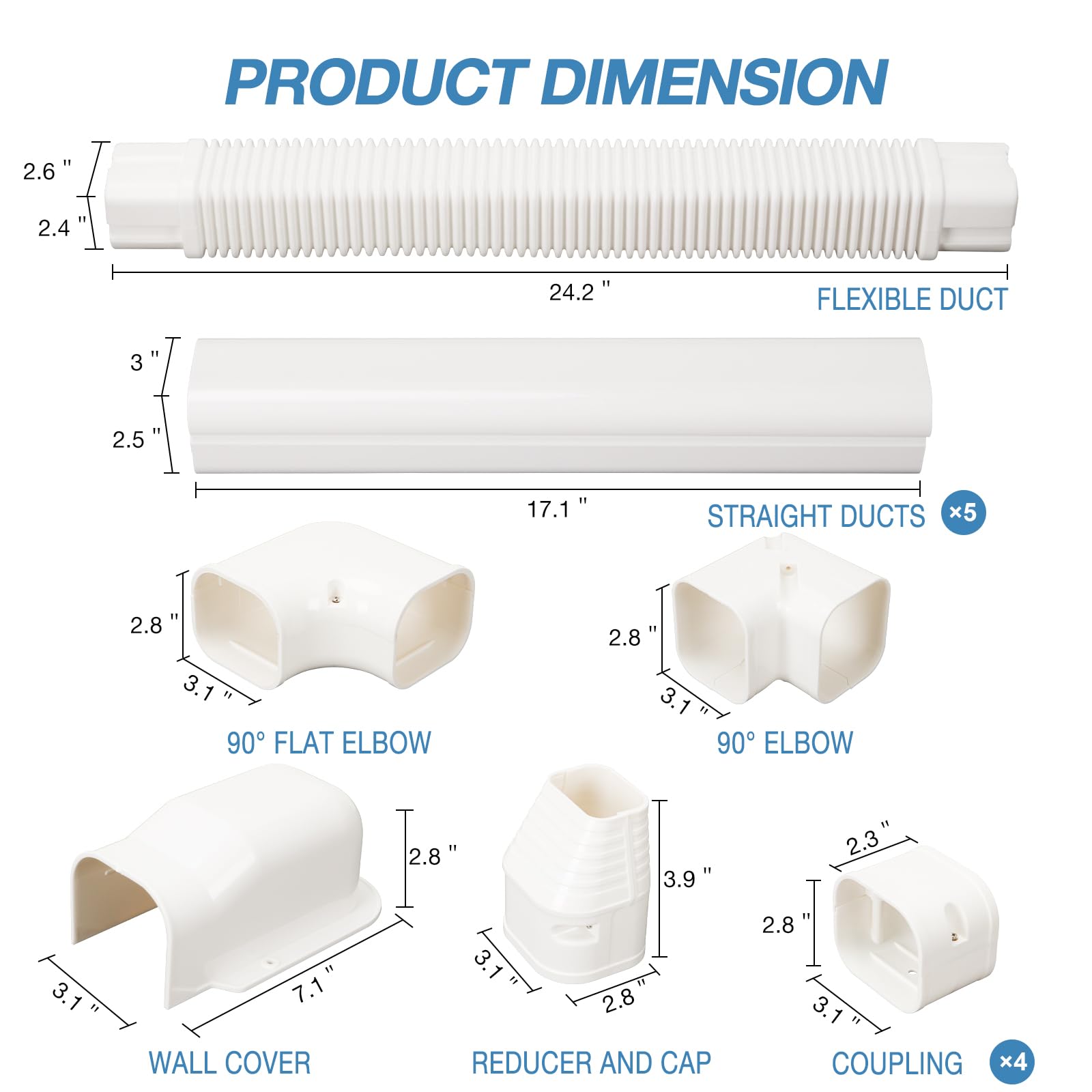 HOXHA 3" W 9Ft L Line Set Cover Kit for Mini Split & Central AC Systems - White PVC Tubing Cover - 275mm Length