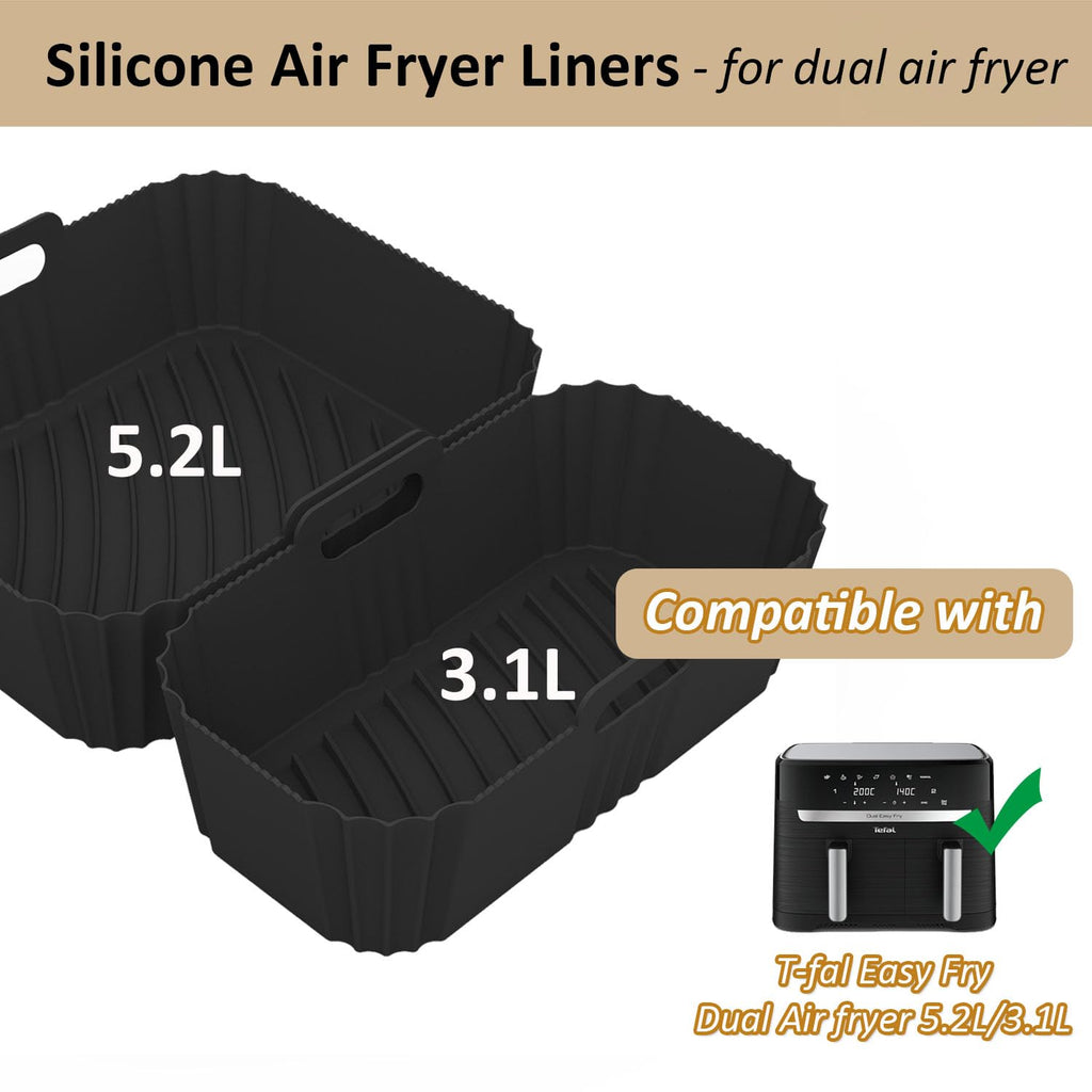 Silicone Air Fryer Liners for TFAL and Philips Dual Basket 5.2L/3.1L, Reusable Accessories for T-fal Dual Easy Fry XL 8.7Qt, Airfryer Liners Accessories