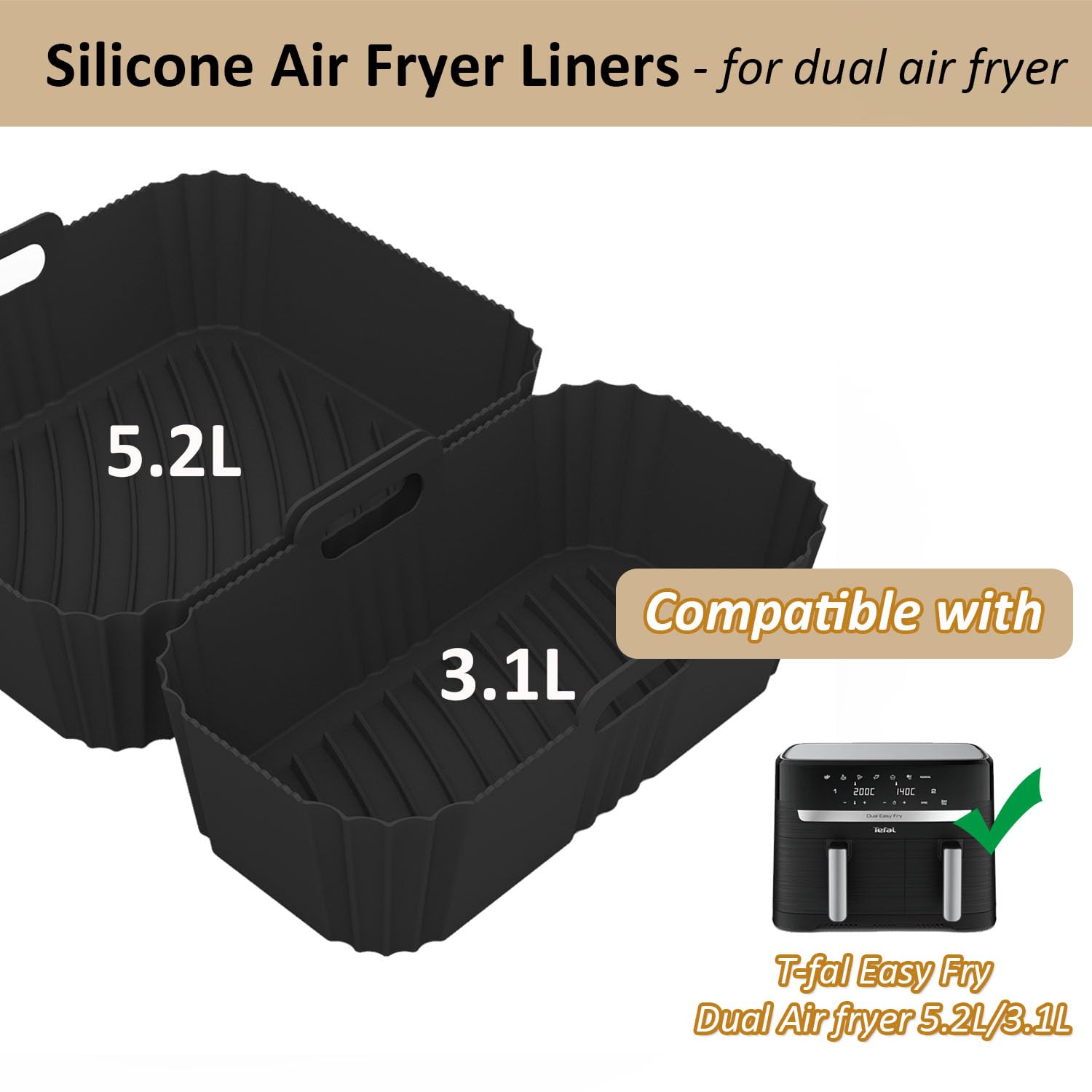 Silicone Air Fryer Liners for TFAL and Philips Dual Basket 5.2L/3.1L, Reusable Accessories for T-fal Dual Easy Fry XL 8.7Qt, Airfryer Liners Accessories