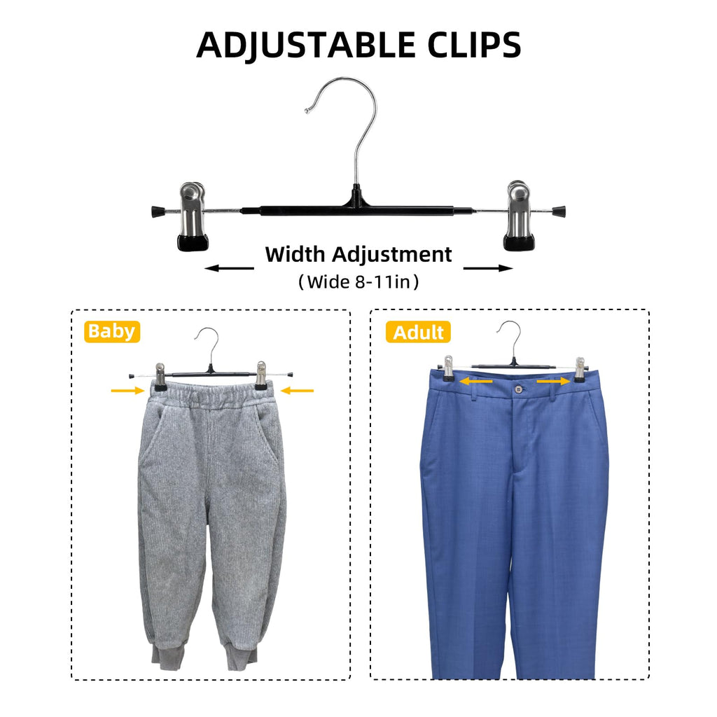 30 Pack Pants Hangers with Clips, 12 Inch Adjustable Skirt Hangers, Space Saving Non-Slip Clip Hangers with 360° Swivel Hook for Jeans, Shorts, Socks, Scarves