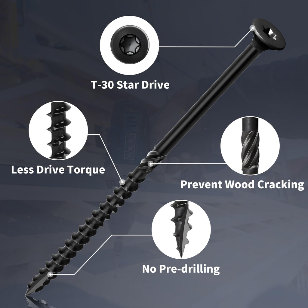 Deck Screws, 50pcs FIXLINK 6 inch Wood Screws #14 x 6, 2lb, Epoxy Coated, T30 Star Bit Above 1500 Hour Salt Spray Coating Outdoor Decking Screws Excellent Rust Resistant for Outdoor Wood Fence