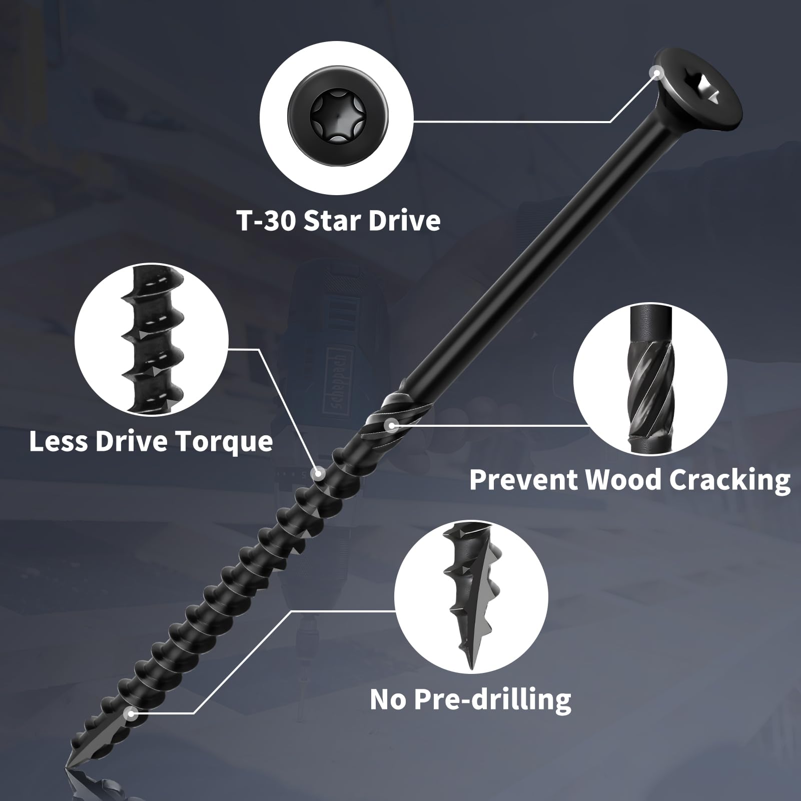 Deck Screws, 50pcs FIXLINK 6 inch Wood Screws #14 x 6, 2lb, Epoxy Coated, T30 Star Bit Above 1500 Hour Salt Spray Coating Outdoor Decking Screws Excellent Rust Resistant for Outdoor Wood Fence