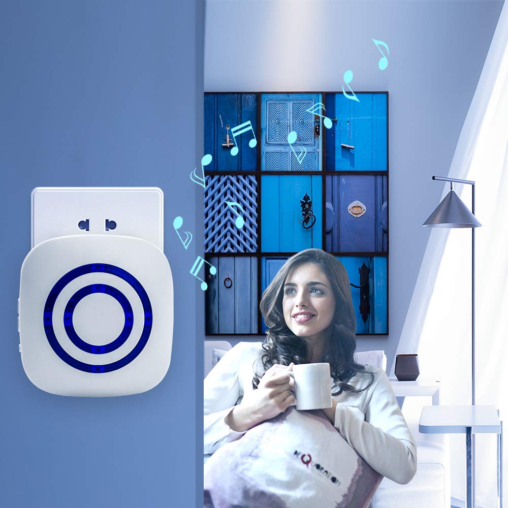 Motion Sensor Door Chime Alarm - Driveway Alarm Wireless Doorbell Visitor Business Door Bell Chime with 1 Plug-in Receiver and 1 PIR Motion Sensor Detector - Weatherproof Home Security Alert Kit