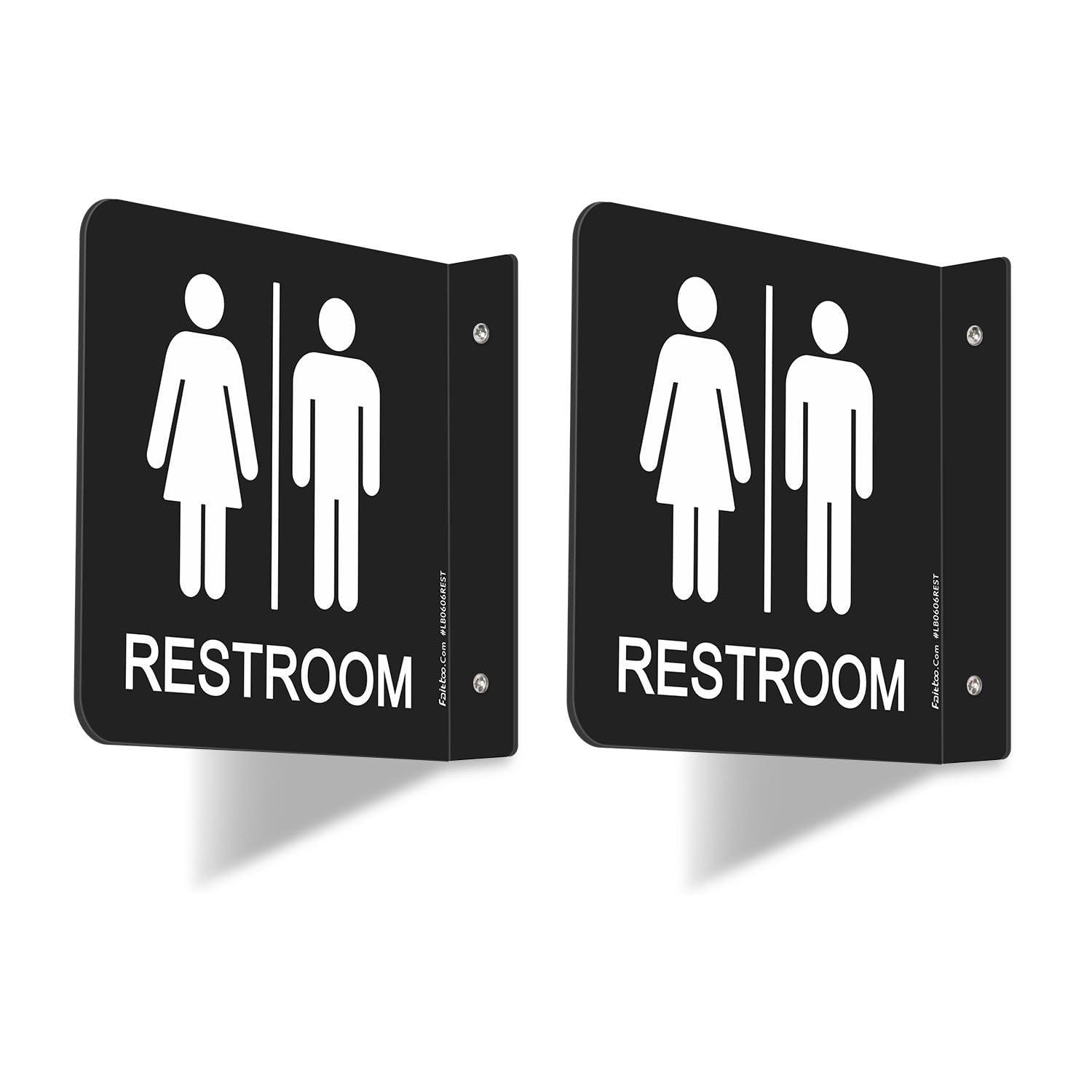 Faittoo Restroom Sign, Bathroom Signs, (2 Pack) 6 x 6 Inches Unisex Acrylic Sign, for Office or Business Bathroom and Toilet Door or Wall Decor, Indoor Outdoor Use (Black)