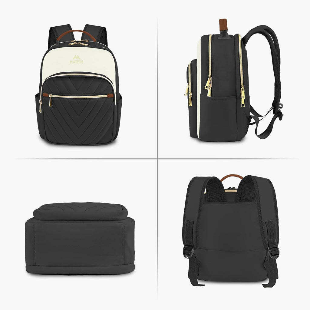 MATEIN Mini Backpack Purse for Women, Fashion Small Purse Backpack with USB Charging Port, Waterproof Casual Daily Cute Shoulder Bag Ladies Handbags for Travel Work College, 2pcs Sets, Black-Beige