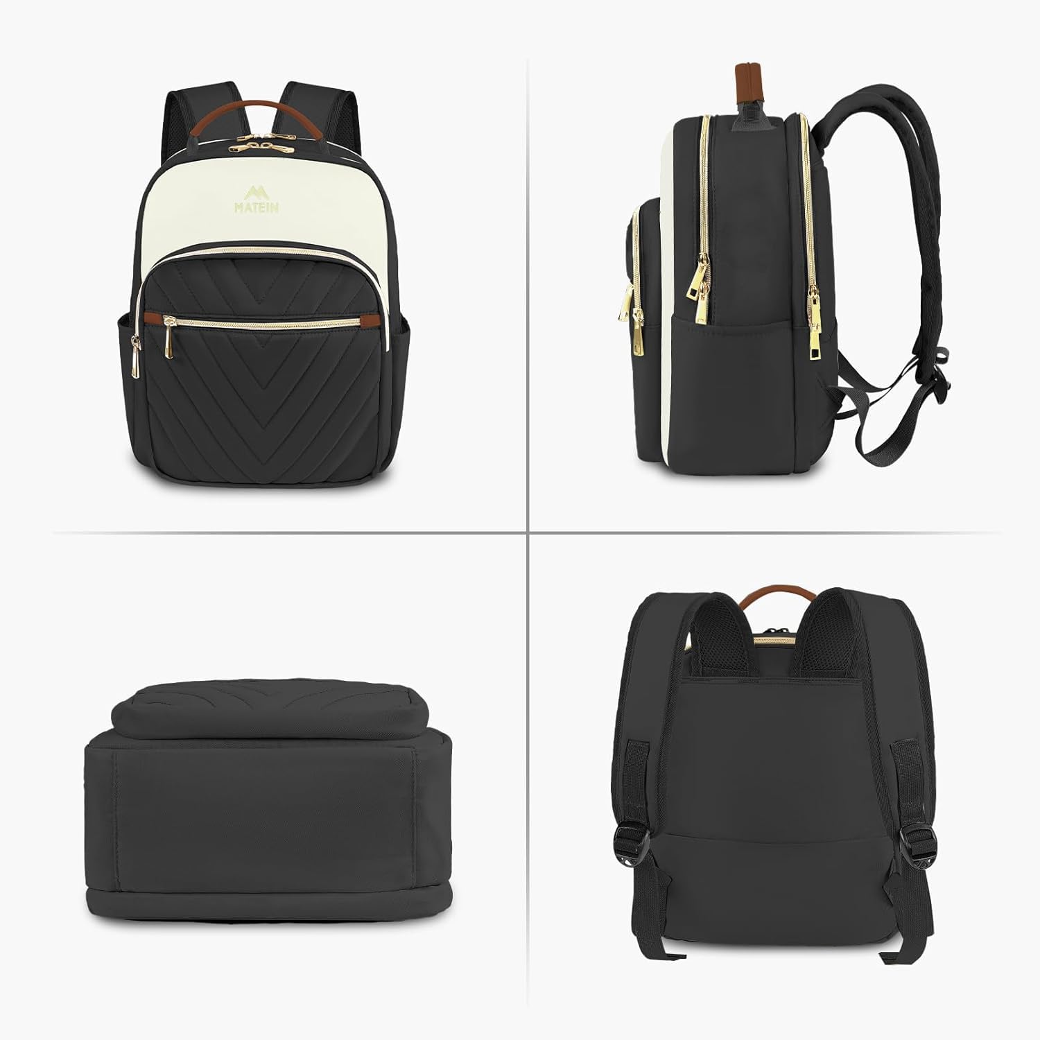 MATEIN Mini Backpack Purse for Women, Fashion Small Purse Backpack with USB Charging Port, Waterproof Casual Daily Cute Shoulder Bag Ladies Handbags for Travel Work College, 2pcs Sets, Black-Beige