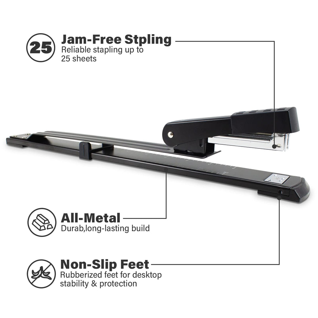 Deli Long Reach Stapler, Booklet Stapler with Jam Resistant, 25 Sheet Capacity, Long Arm Standard Stapler for Booklet, Book Binding, Art Journaling, Black, Gifts