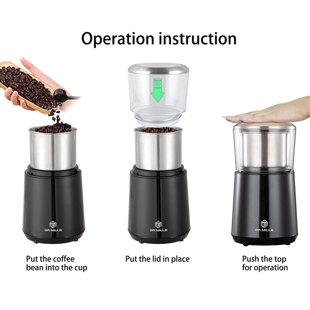 DR MILLS DM-7451 Electric Coffee Grinder, Dried Spice, nut, herb Grinder, Detachable Cup, Dishwashable, SUS304 Stainless Steel