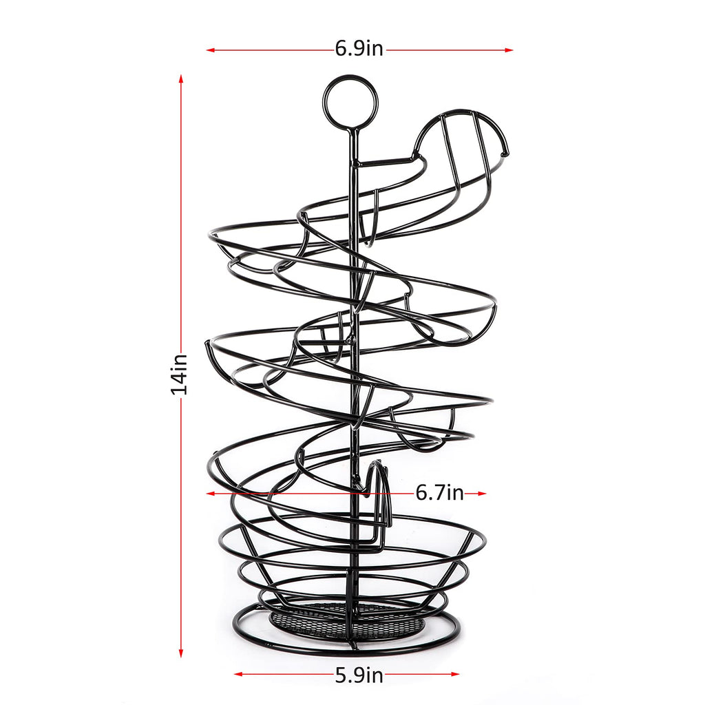 QUTREY Black Metal Egg Skelter, Spiral Design Egg Dispenser Rack Holder with Storage Basket for Countertop, Kitchen