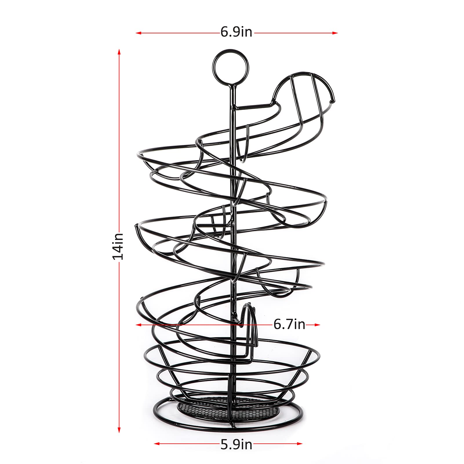 QUTREY Black Metal Egg Skelter, Spiral Design Egg Dispenser Rack Holder with Storage Basket for Countertop, Kitchen