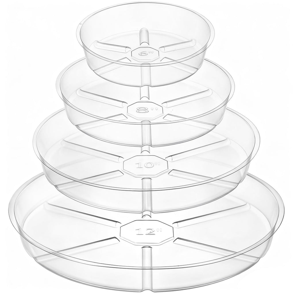 Hacaroa 24 Pack Clear Plant Saucer Drip Trays, 6/8/10/12 Inch Plastic Plant Trays Flower Pot Saucers for Indoor & Outdoor Plants, Round, 4 Sizes