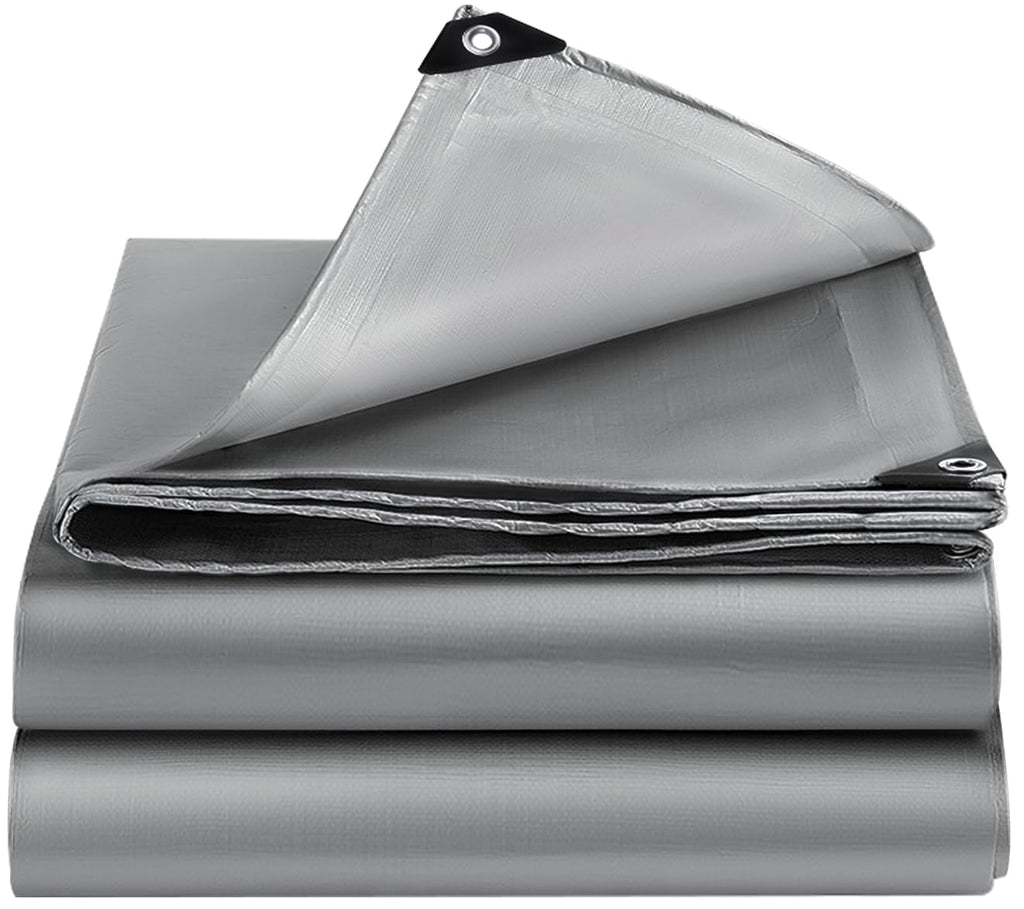 EEATUZTL Tarps Heavy Duty Waterproof, 12 Mil Thick UV Resistant Bâche Imperméable Heavy Duty Tarps, Sliver Small Tarpaulin Poly Tarp Waterproof Tarp Outdoor for Roof Pool Boat Patio Camping, 6 * 8FT
