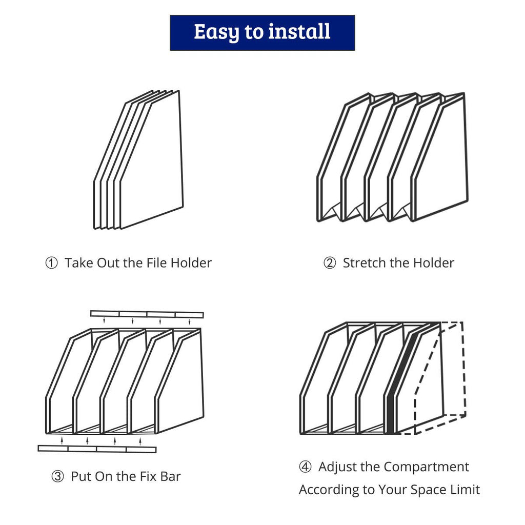 Lemical Magazine Holder 4 Vertical Compartments Collapsible Magazine File Holder Space Saving Rack Home Kitchen Desk Organizer No Need Assemble (Black)