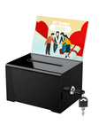 Uniclife Black Acrylic Fundraiser Dispenser Box, 15.7 x 12 x 10.2 cm, Suggestion Box with Slot and Lock, Plastic Polling Boxes with Board Holder, Storage Box for