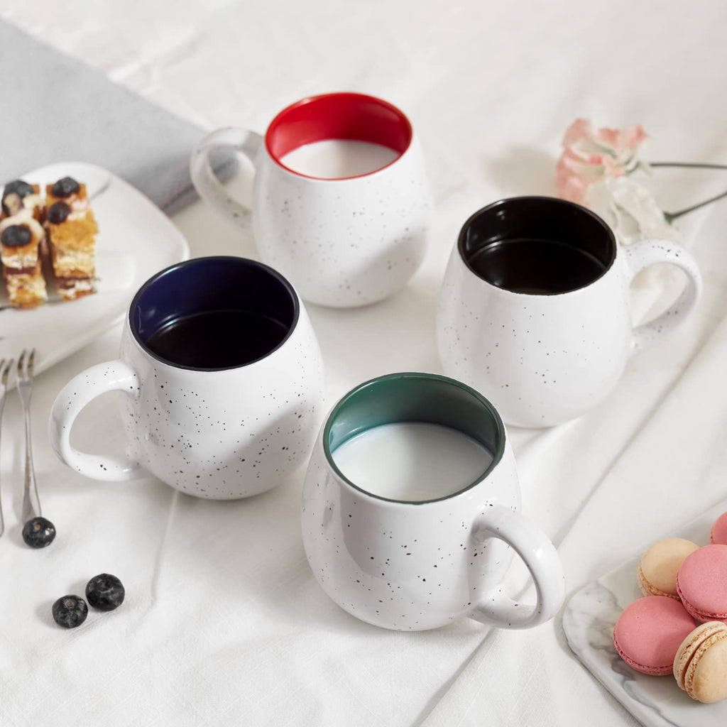 LIFVER 20 Ounces Coffee Mugs Set of 4, Large Coffee Mugs with Color on Inside, Speckled Big White Mugs with Large Handles for Coffee, Tea, Hot Cocoa, Christmas Gifts for Women Men Jumbo Soup Mugs Microwavable
