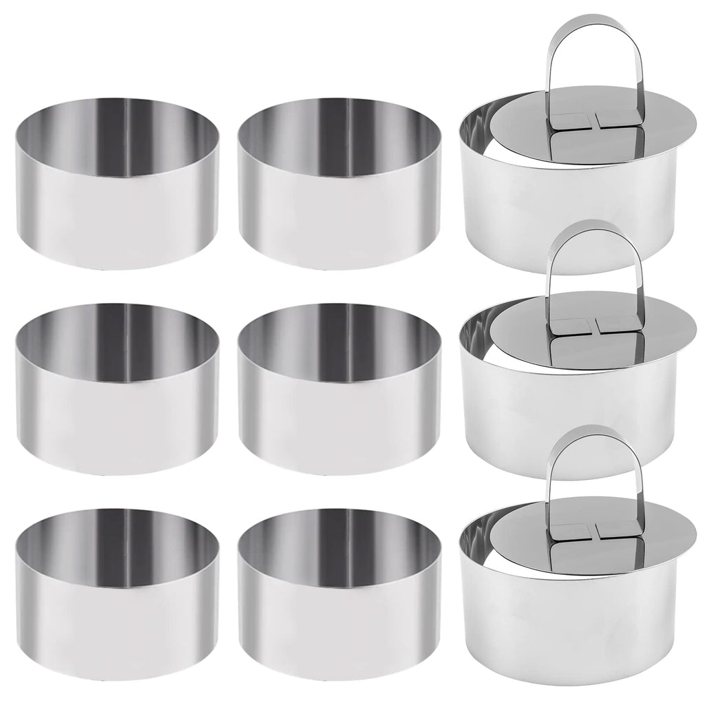 9 Pack Stainless Steel Round Cake Mousse Mold with Pusher,Small Round Pastry Cake Baking Rings,Round Cake Mold Rings for Home Kitchenware (3.15" in Diameter)