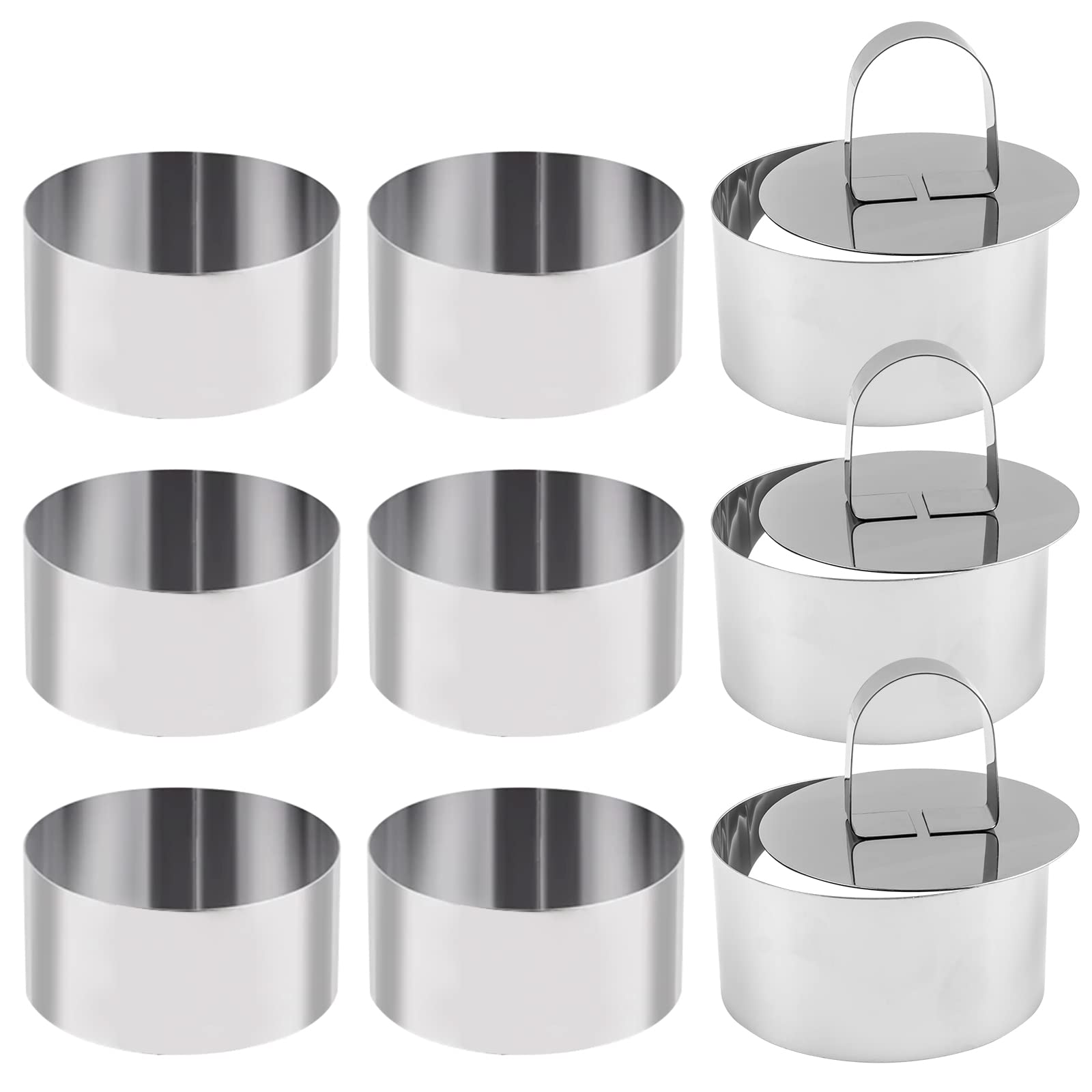 9 Pack Stainless Steel Round Cake Mousse Mold with Pusher,Small Round Pastry Cake Baking Rings,Round Cake Mold Rings for Home Kitchenware (3.15" in Diameter)