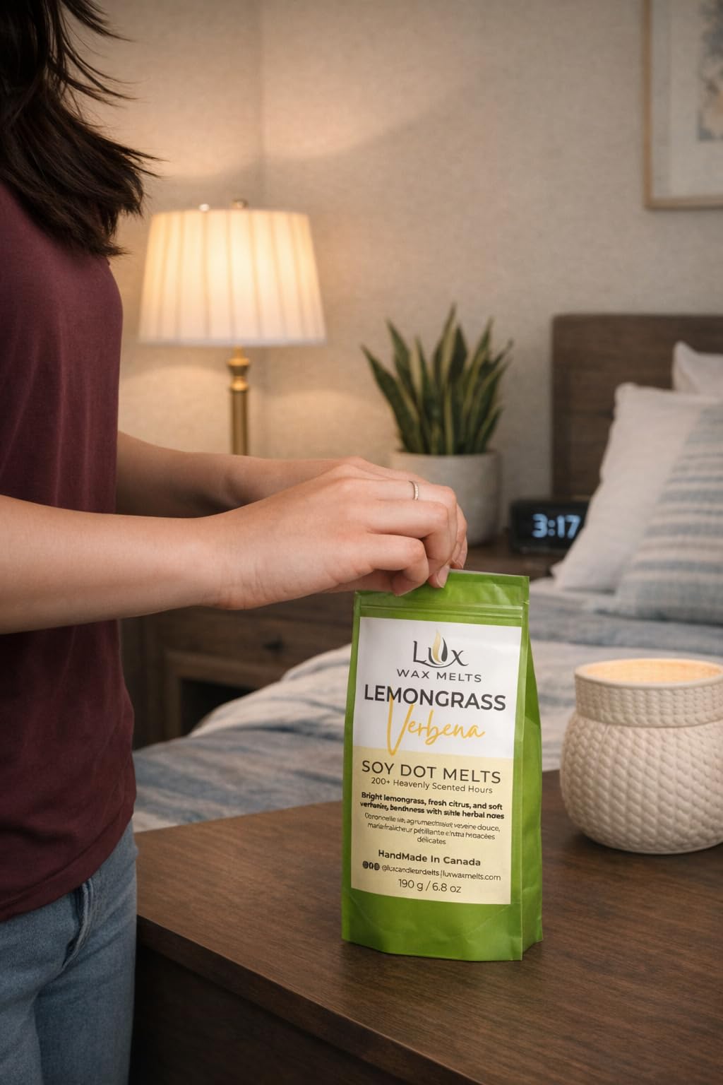 Lux Wax Melts Lemongrass Verbena Soy Wax Melt Dots – No Mess, Hand-Poured in Canada, Clean Strong Scent Throw, Eco Rice Paper Pouch, Works in All Wax Warmers