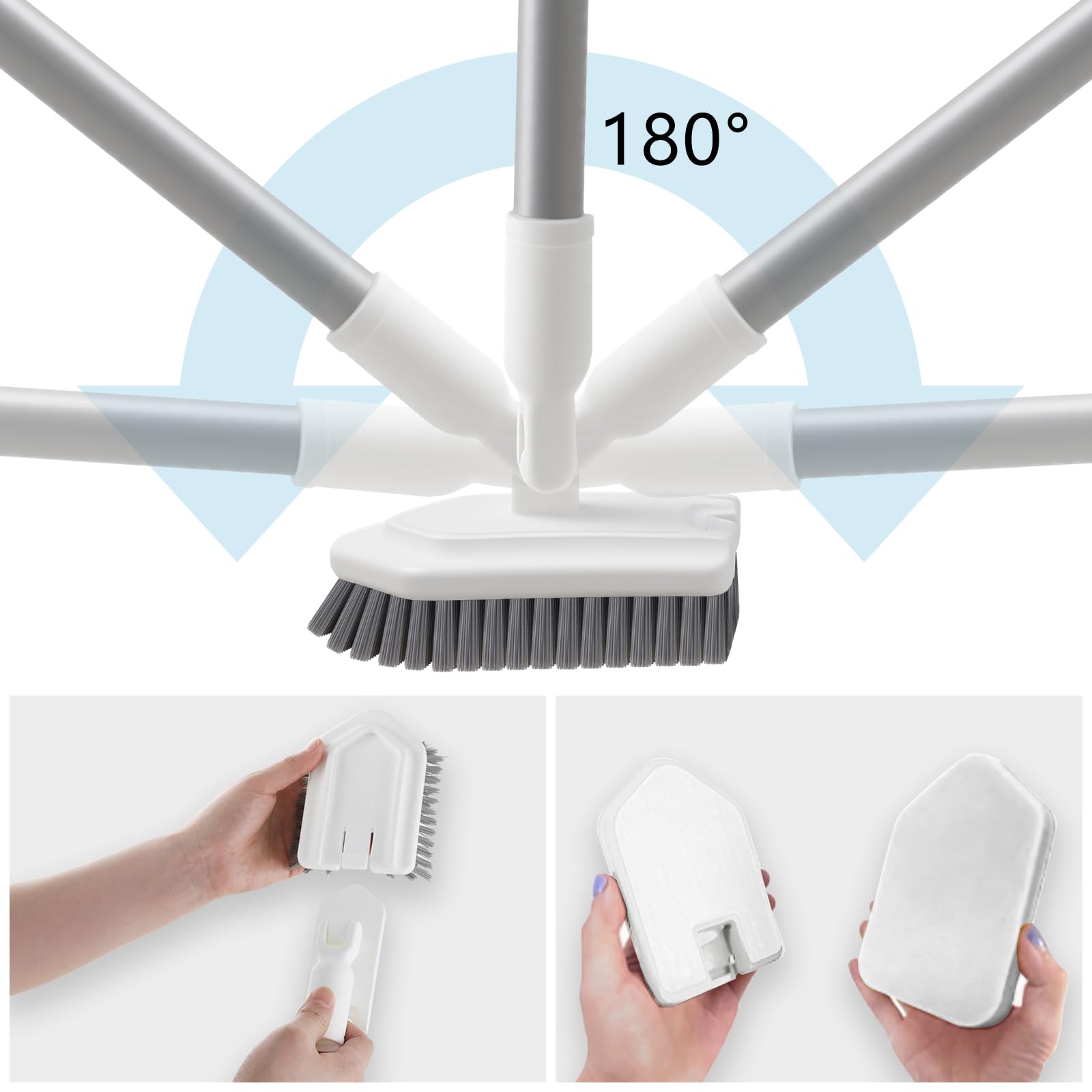 Mitclear Floor Scrub Brush, 3-in-1 Shower Scrubber Tub Tile Floor Cleaner with Adjustable Handle(53IN), Long Floor Cleaning Brush with 3 Detachable Heads for Bathroom Kitchen Tub Tile Floors Walls