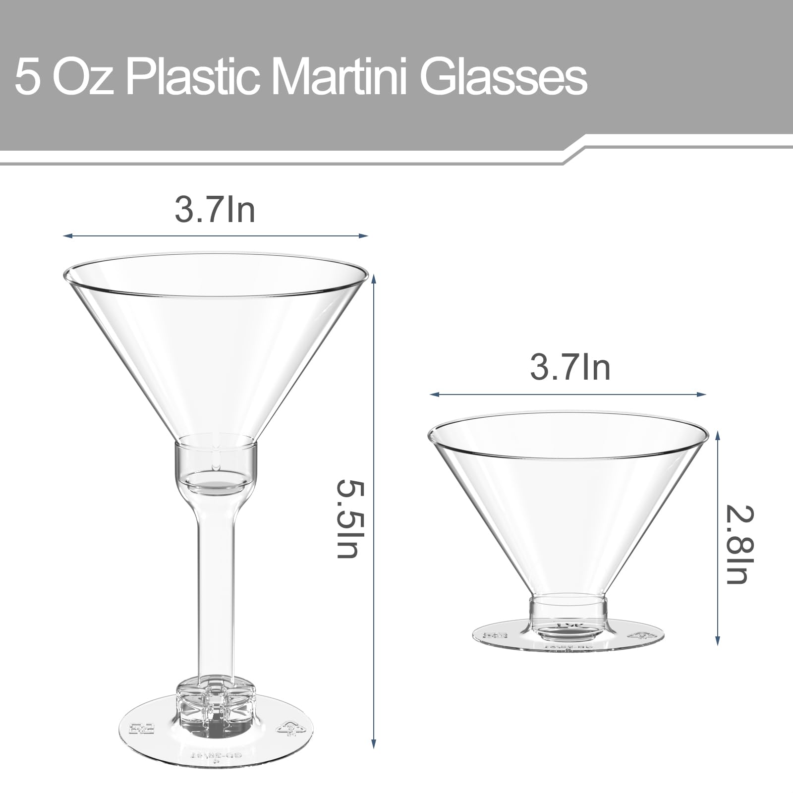 WUWEOT 60 Pack Plastic Martini Glasses, 5 Oz Unbreakable Tall Cocktail Glasses, Reusable Appetizer Dessert Cups Drinkware for Home Bar Restaurant Party Supply
