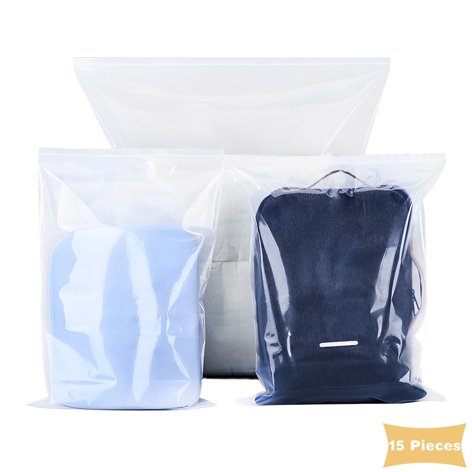 15 Pieces Large 5 Gallon Plastic Zipper Storage Bags 18x24 Inches Clear Reclosable Storage Bag