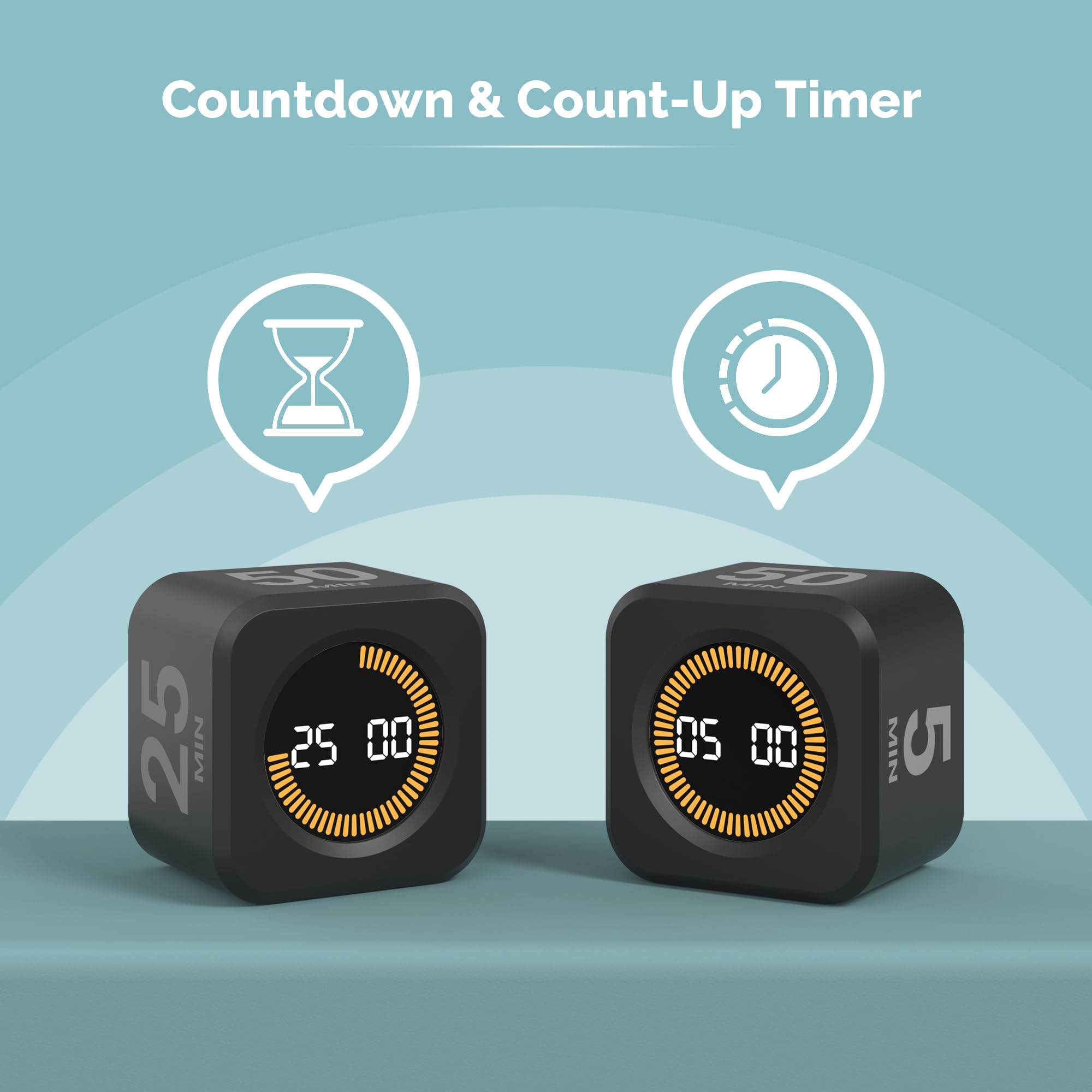 KADAMS Pomodoro Timer Visual - Productivity Pomodoro Cube, 5/10/25/50 Min Countdown & Countup, Silent – Ideal for Work Study Cook Workout Offices Kitchen School Classroom Gift for Kid