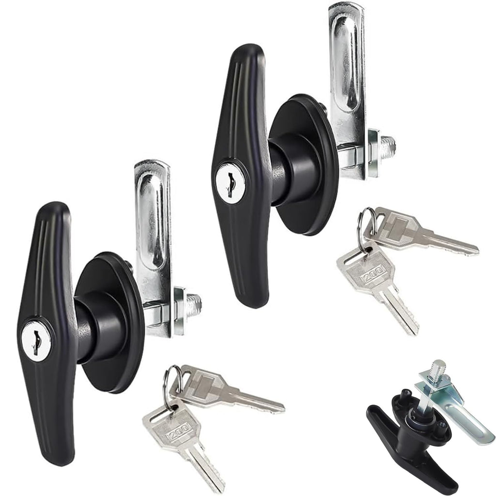 1 Pair Heavy Duty RV T-Handle Locks with Keys, Metal Truck Cap Locks, Universal Replacement T-Handle Locks for RV, Truck, Camper, Trailer (Left & Right)
