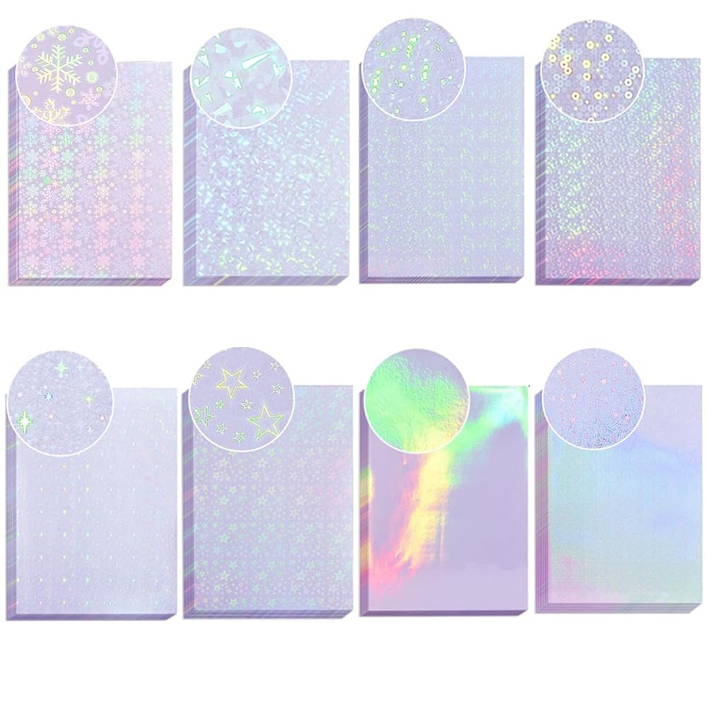 72 Sheets 8.25 x 11.7 Inches Vinyl Holographic Sticker Paper,Clear Overlay Lamination Sticker Paper, 8 Styles Mixed Transparent Holographic Vinyl Sheets, Glitter Laminate Film