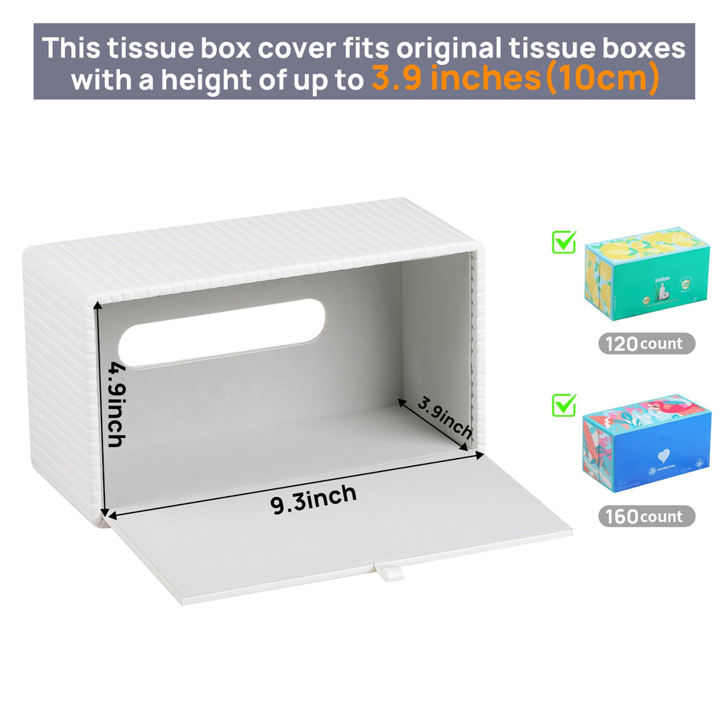 MEIBOOCH Tissue Box Cover Stylish PU Leather Rectangular Tissue Box Holder with Magnetic Bottom Cover for Bathroom Bedroom or Office (Ivory)