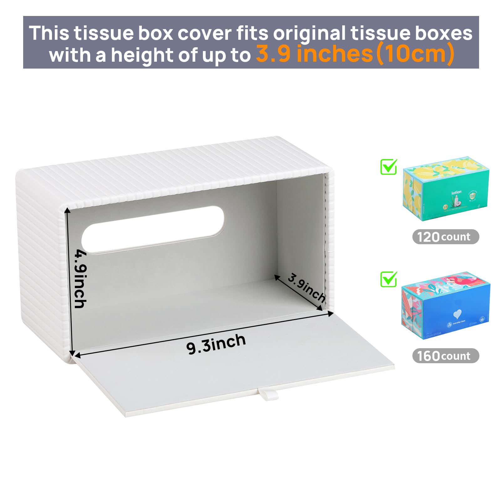 MEIBOOCH Tissue Box Cover Stylish PU Leather Rectangular Tissue Box Holder with Magnetic Bottom Cover for Bathroom Bedroom or Office (Ivory)