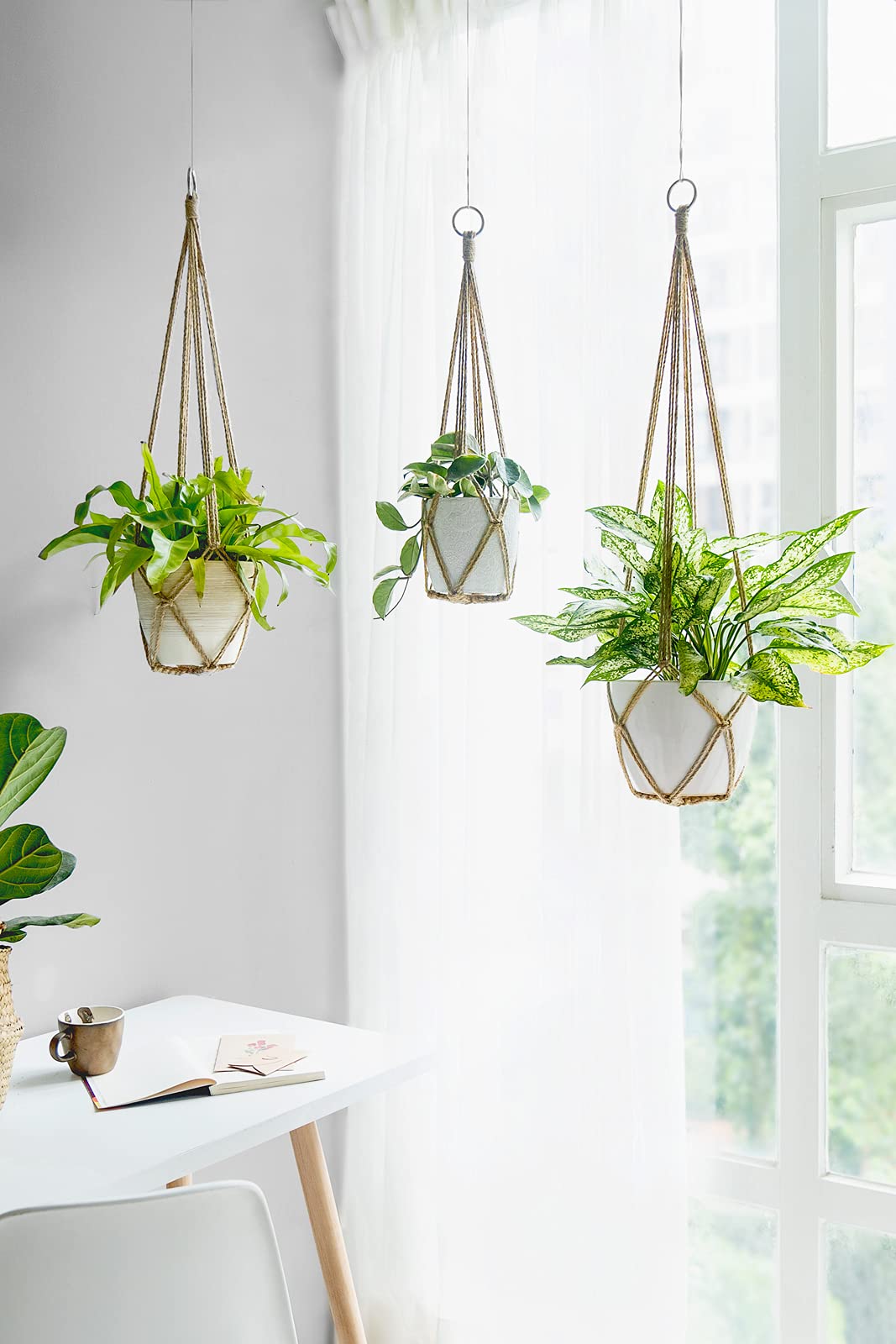 Dahey Macrame Plant Hanger Set of 3 with Hooks Indoor Hanging Planter Basket 35"/29"/23" Handmade Woven Cotton Rope Flower Pot Crochet Plant Holder Stand for Boho Home Decor No Tassels,Brown