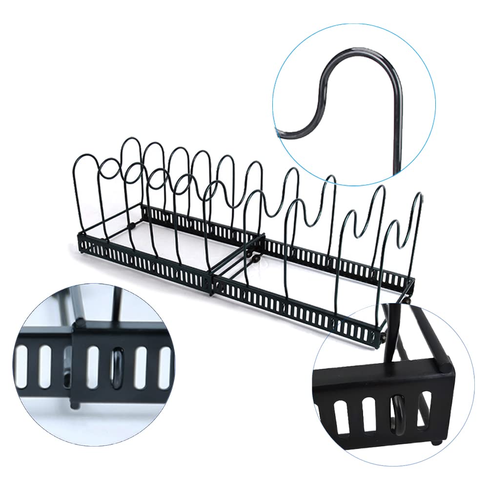 Expandable Pans and Pots Organizer Rack Pot Pan Lid Black Holder for Kitchen Cupboard Cabinet Storage Bakeware Saucepan with 10 Adjustable Dividers (black)