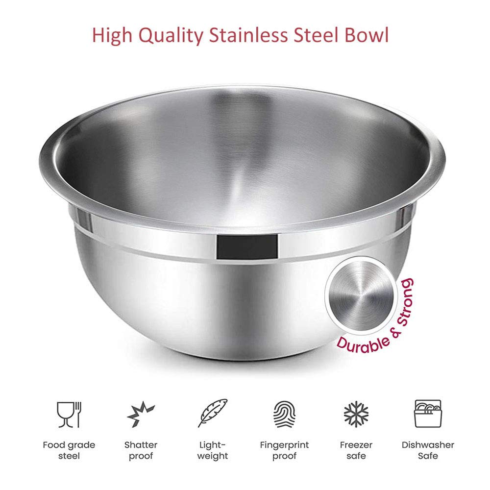 Mixing Bowls with Airtight Lids, Stainless Steel Nesting Bowls Set of 5 for Space Saving Storage, Wide Rim for Easy Grip or Pouring, for Mixing Cooking Baking Prepping and Food Storage