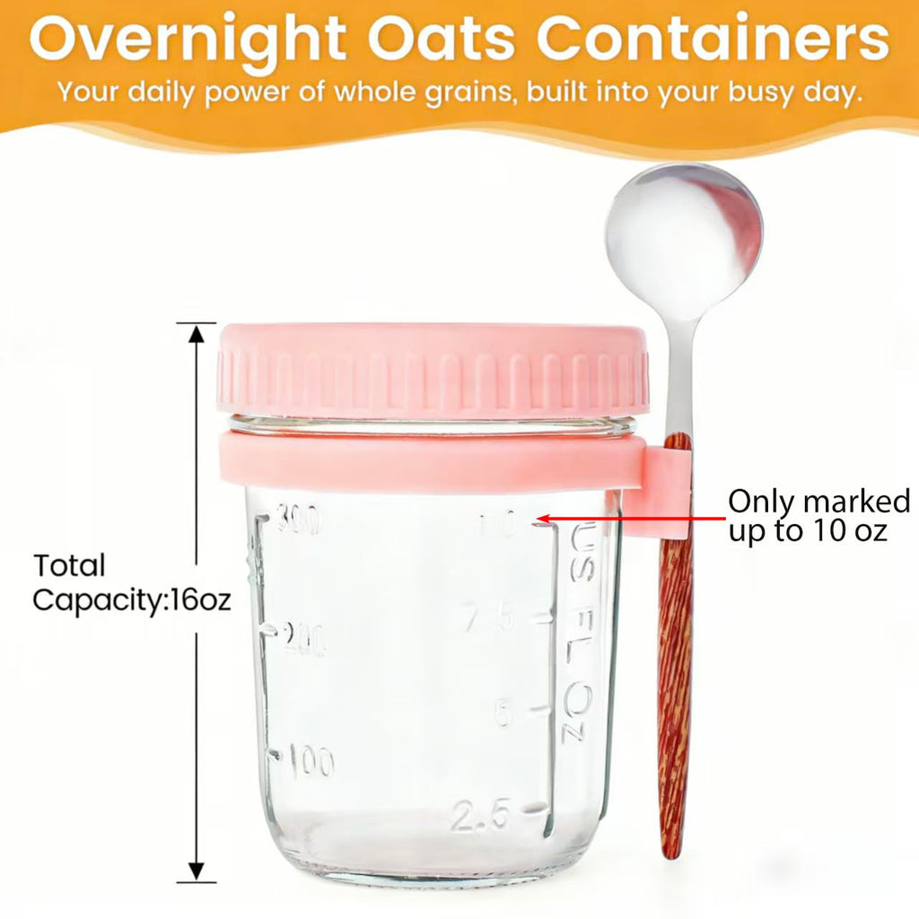 HPLYEL 6 Packs 16OZ Overnight Oats Containers with Lids and Spoons, Glass Overnight Oatmeal Jars Kitchen Food Storage Airtight Leak Proof Mason Jars for Salad, Cereal, Coffee, Dry Snacks, Seasoning