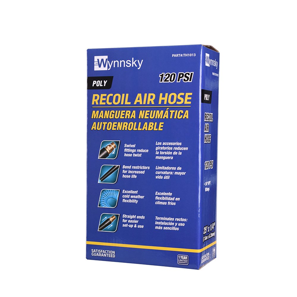 WYNNsky 1/4" x 25ft Recoil Poly Air Hose, Air Compressor Hose with Swivel Ends and Bend Restrictor Fittings