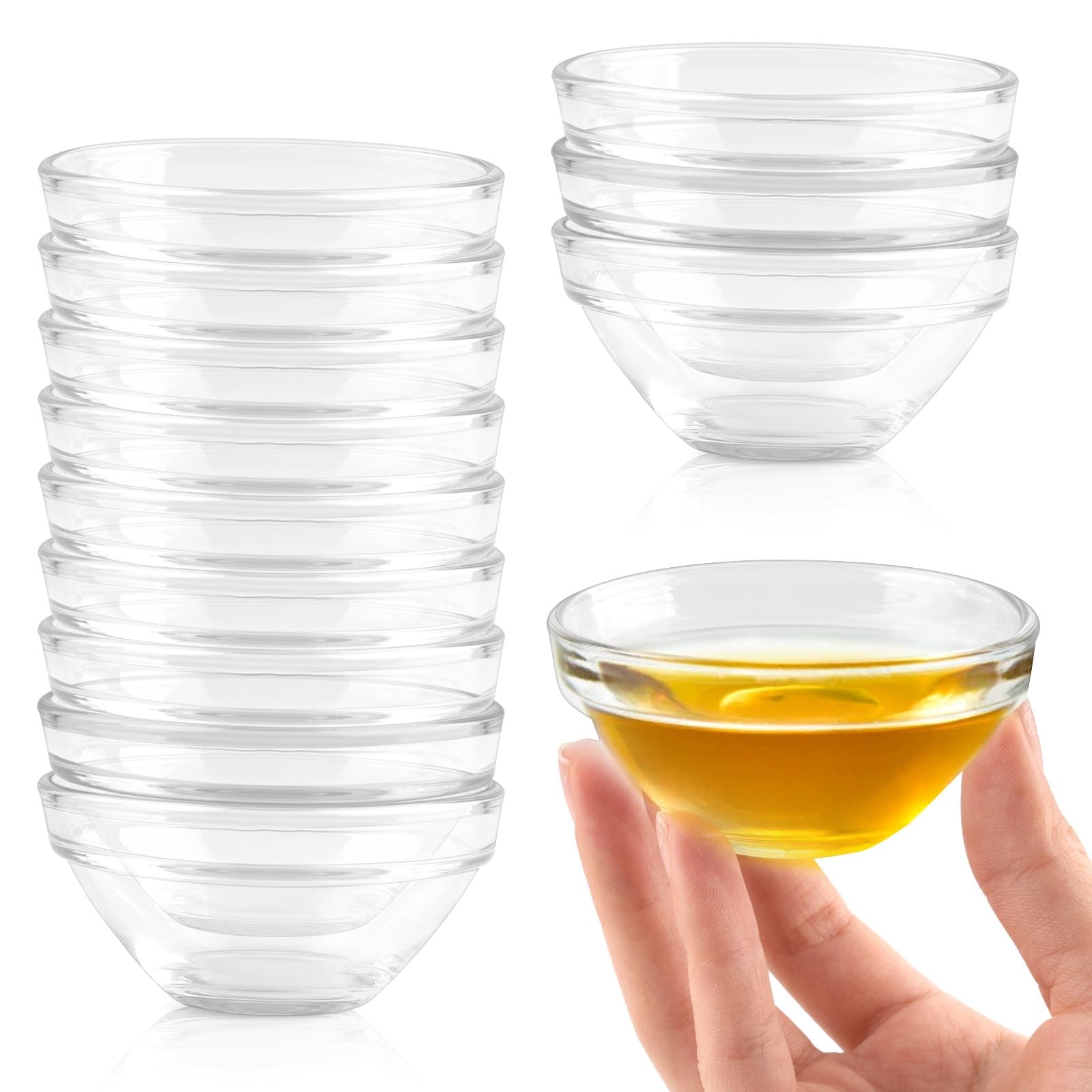 Supkiir 2.5oz Glass Pinch Bowls, 12 Pcs Small Clear Meal Prep Bowls, 3" Mini Dipping Sauce Dish Glass Bowls for Spices, Sauces, Condiment, Toppings