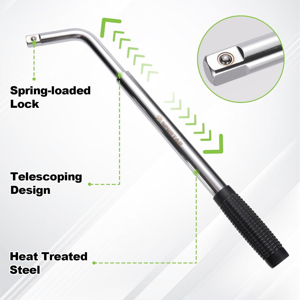 Spurtar Telescoping Lug Wrench Extendable Wheel Brace Lugs Wrench Tyre Repair Kit Wheel Nut Remover 1/2 Drive with 17/19mm and 21/23mm Sockets Storage