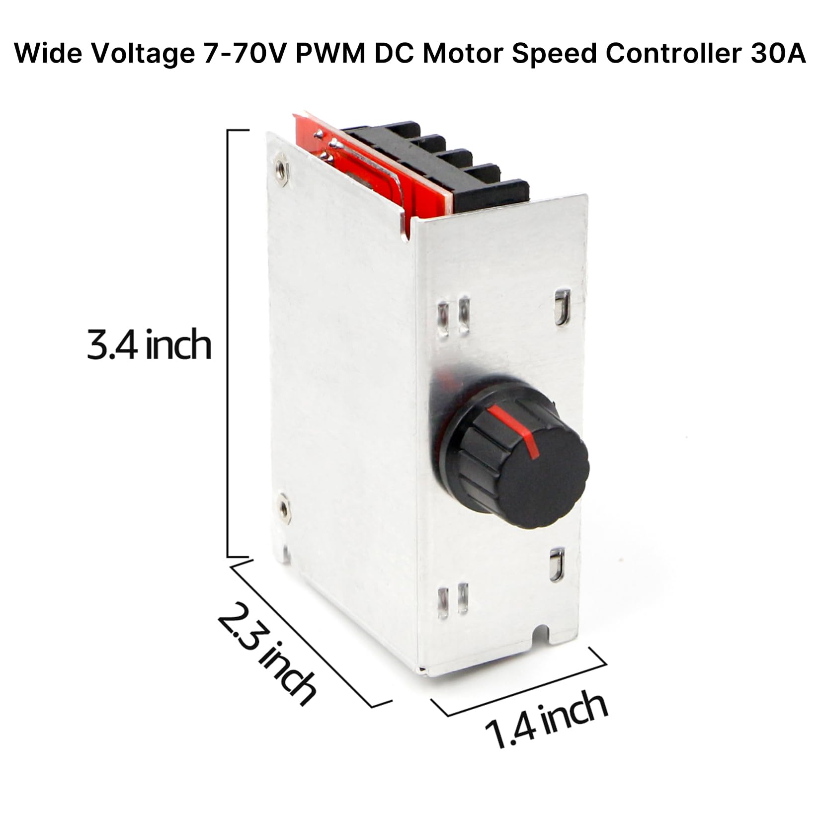 RioRand 7-70V PWM DC Motor Speed Controller 30A - Low Heat Aluminum Housing for Brushed DC Motors, DIY Projects & Small Electric Devices (Extra Fuse Included) Red