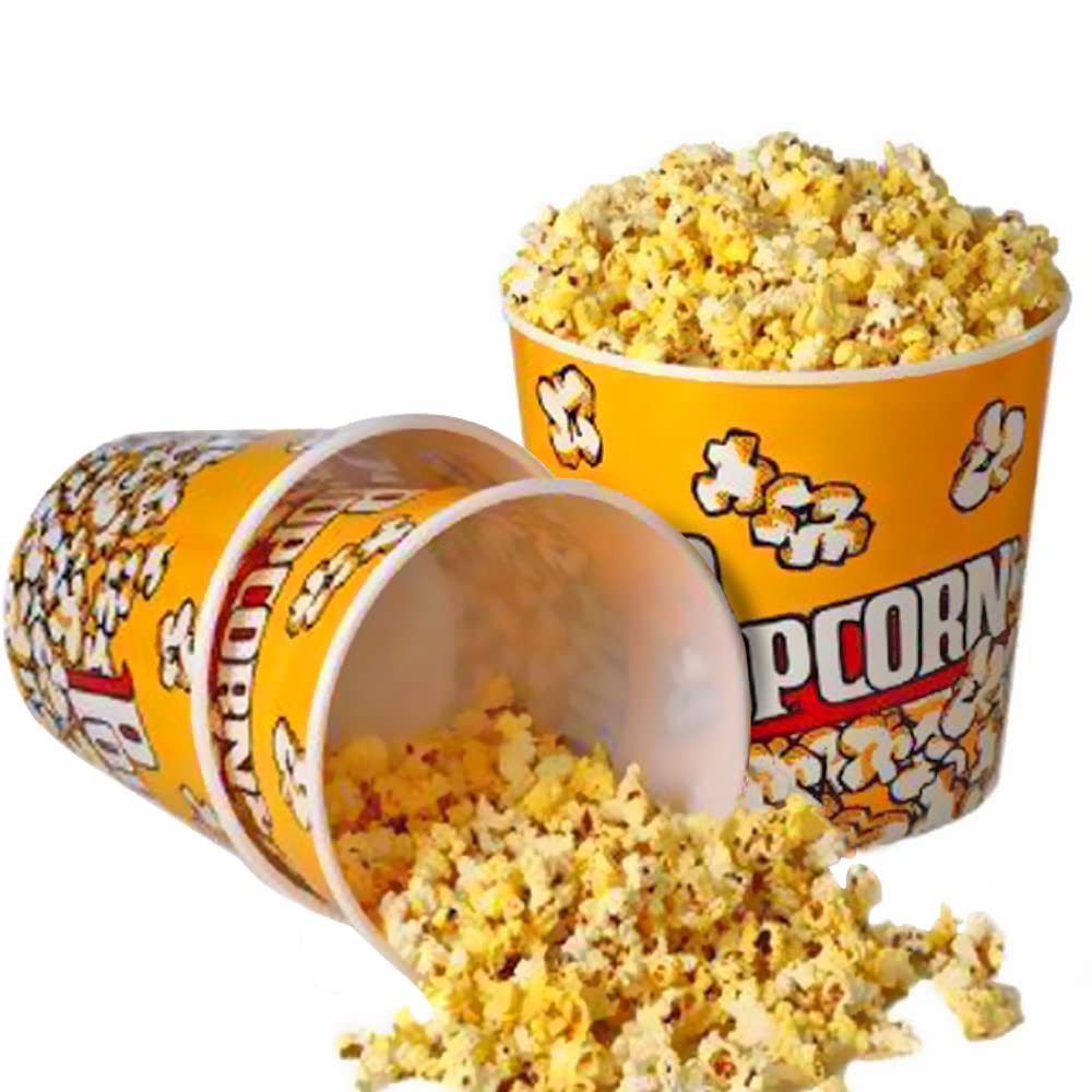 Novelty Place Retro Style Plastic Popcorn Containers for Movie Night - 7" Tall x 7" Top Diameter (3 Pack)