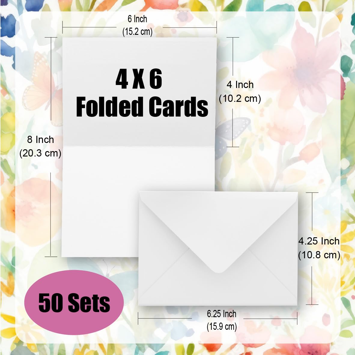 50 Pack Blank Watercolor Cards and Envelopes Set, 140lb Heavyweight 100% Cotton, 4 x 6 Inch Foldable for Painting or Card Making, Christmas Birthday