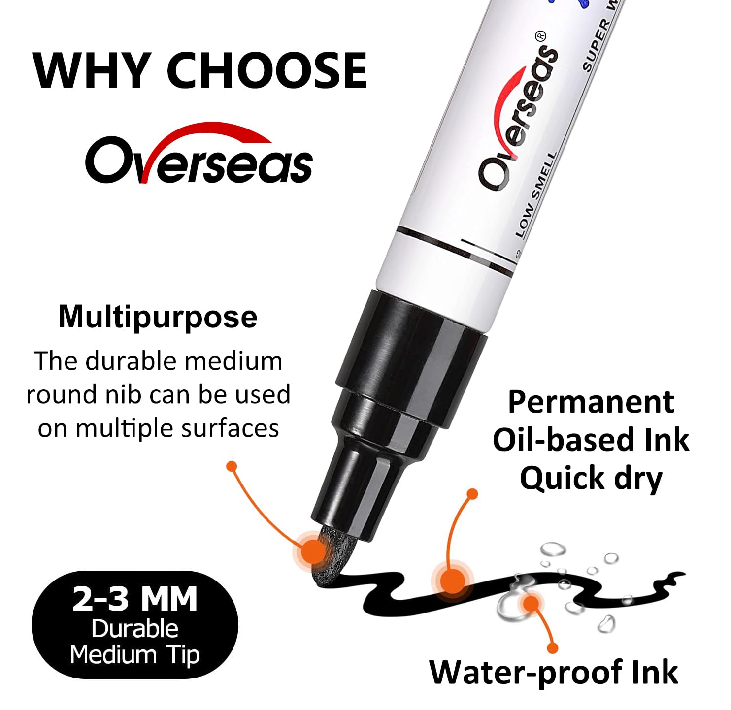 Overseas Paint Pens Paint Markers Bulk - 24 Pack Yellow Permanent Oil Based Markers Set, Quick Dry, Waterproof, Medium Tip Marker Pens for Metal, Rock, Ceramic, Wood, Plastic, Canvas, Glass, Rubber