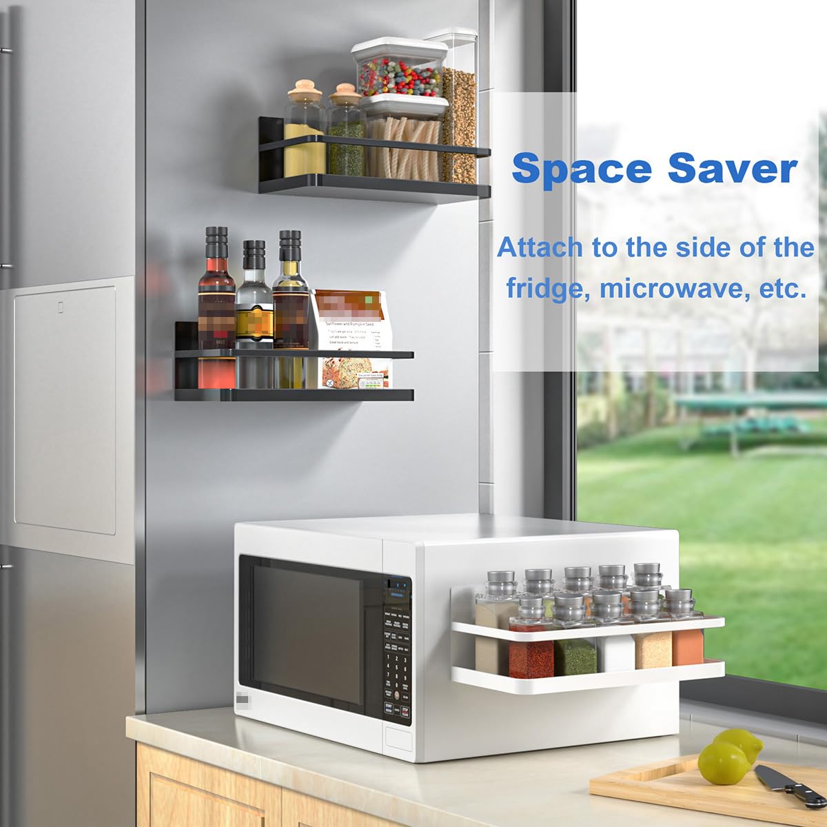 Magnetic Spice Rack, NIFIVE Magnet Refrigerator Spice Shelf Organizer for Spices, Jar of Olive Oil, Cooking Oils, Salt, Pepper, Perfect Space Saver for Small Kitchen (White, 2)