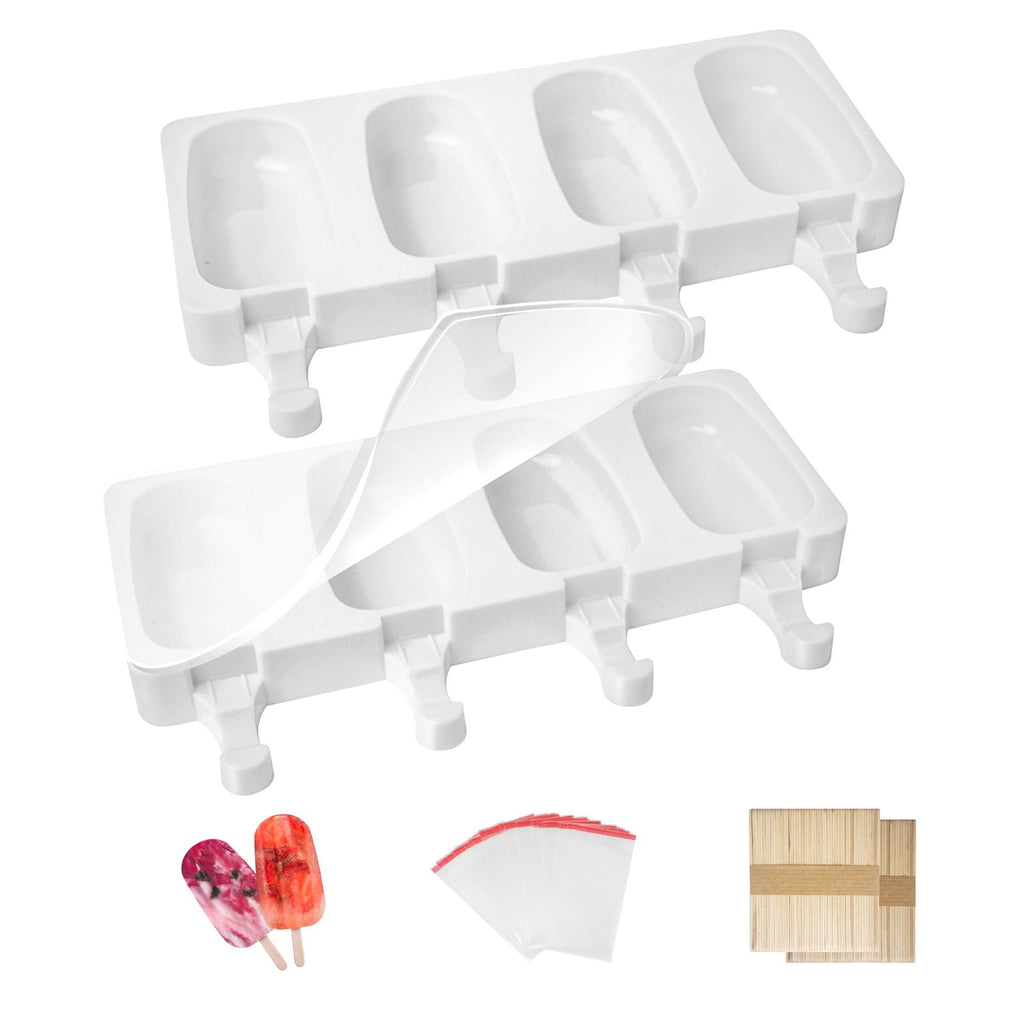 Popsicle Molds 2Pcs, Silicone Ice Cream Molds ice Lolly Moulds with Lid, 100 Sticks and 50 Bags for Ice Pop Cakesicle Dessert, BPA Free