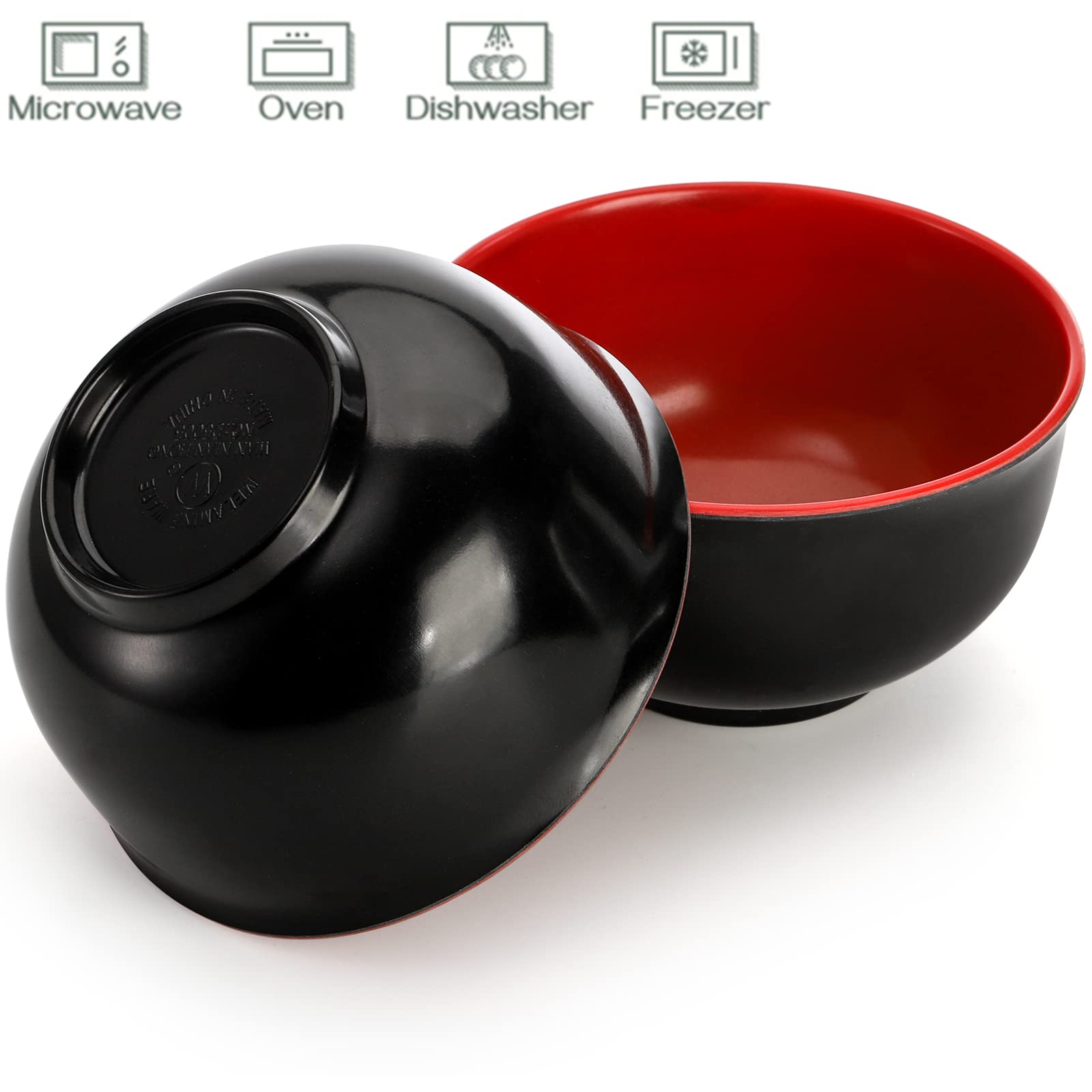 Lyellfe Set of 10 Miso Soup Bowl with Spoon, Restaurant Quality Melamine Cereal Rice Bowl, 16 Oz Unbreakable Japanese Dinnerware for Ramen, Udon Noodle, Dishwasher Safe