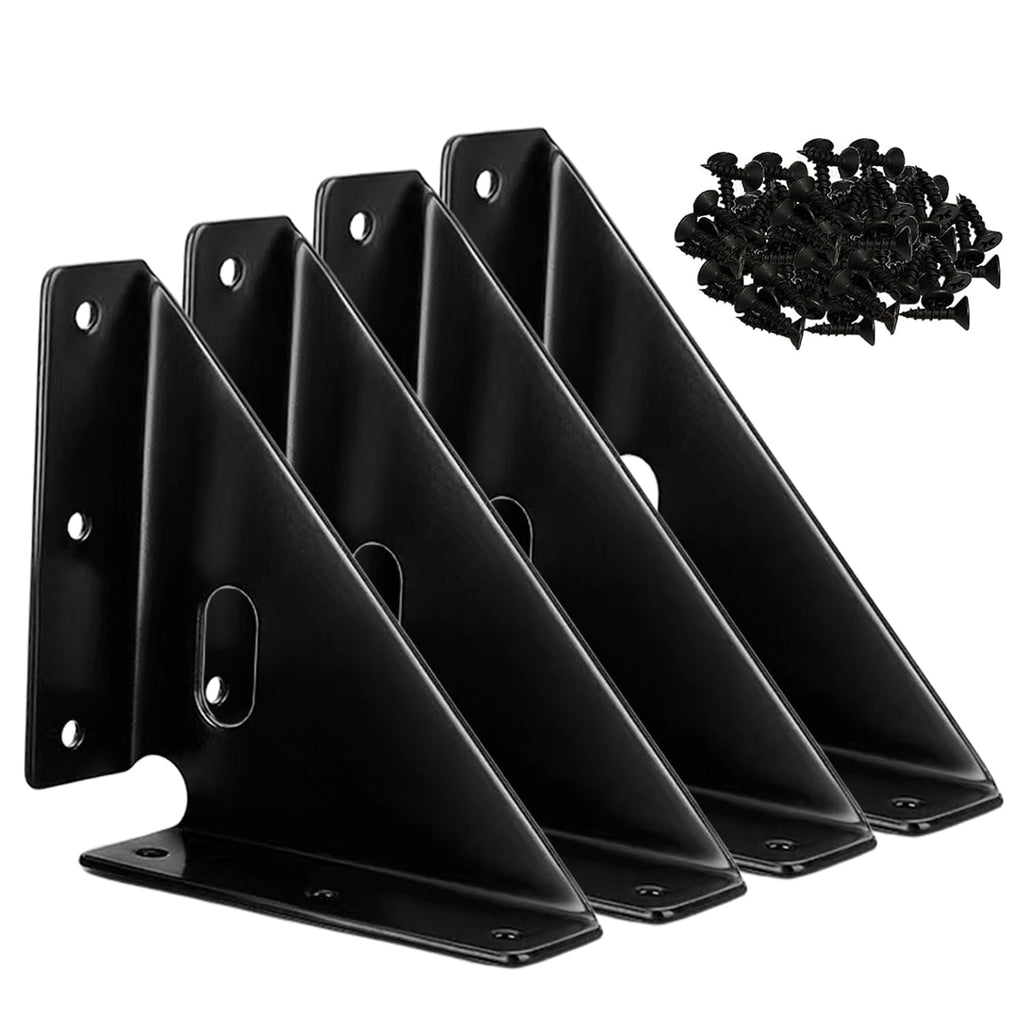 4 Pcs Heavy Duty Gusset Joints, Trapezi Corner Code, Bracket Corner Brace Bracket Fasteners(Black)