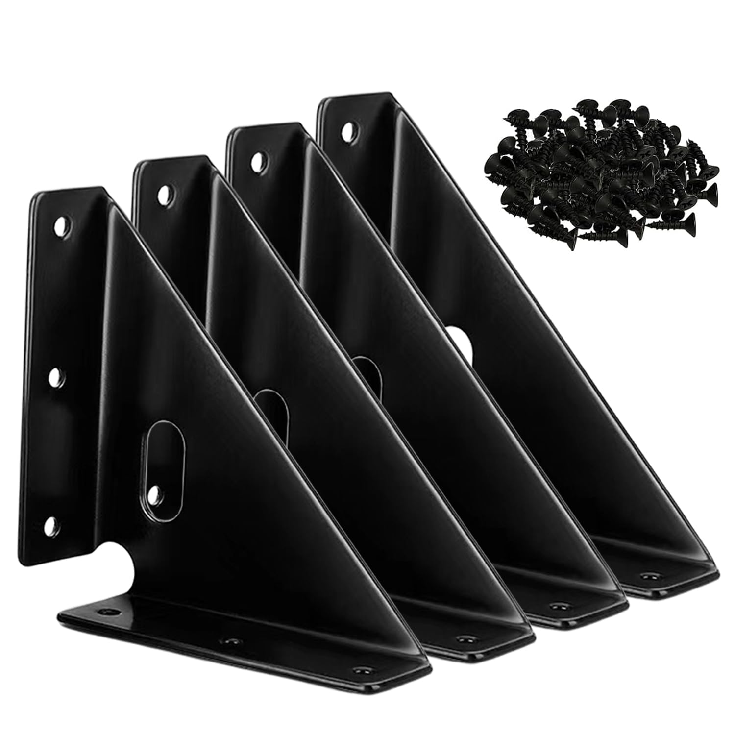 4 Pcs Heavy Duty Gusset Joints, Trapezi Corner Code, Bracket Corner Brace Bracket Fasteners(Black)