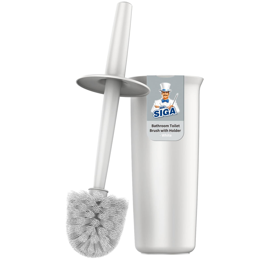 MR.SIGA Toilet Bowl Brush and Holder for Bathroom, White, 1 Pack